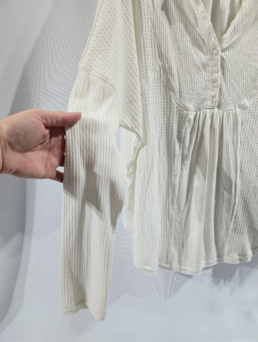 Free People Cream Waffle Knit Top Oversized Sz Small